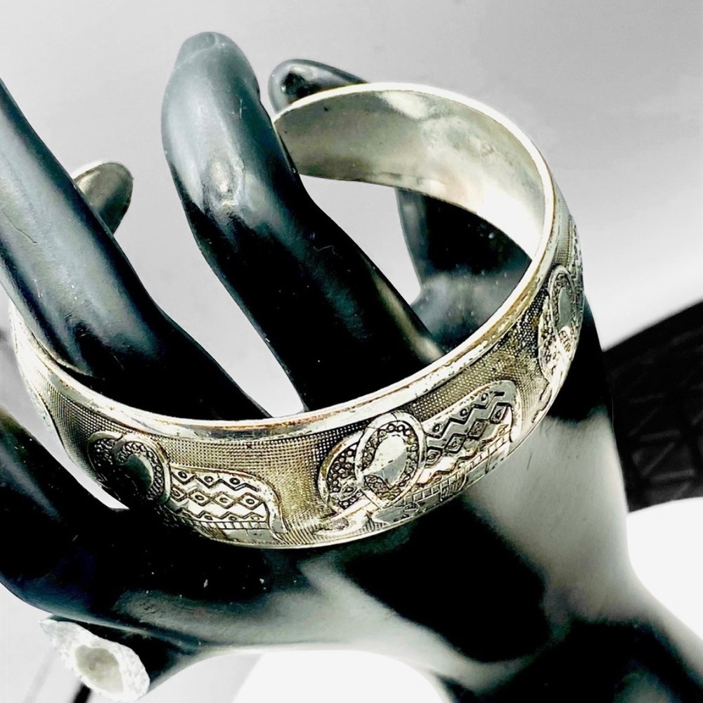 Silver Bangle Bracelet Engraved with Elephants